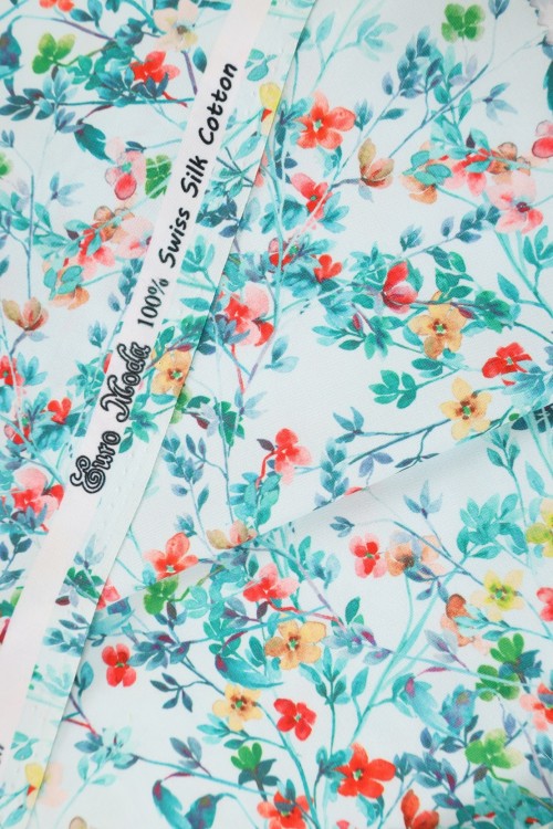 SWISS COTTON PRINTED-FLOWER DESIGN - P/METER