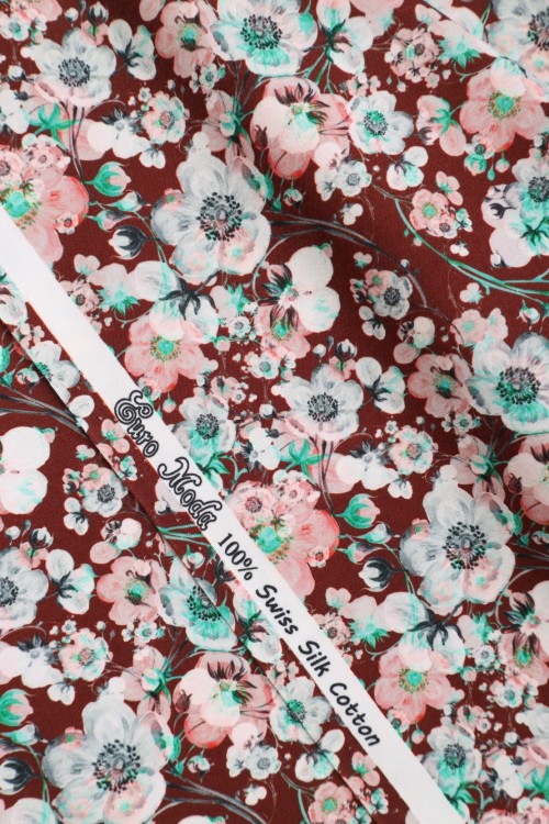 SWISS COTTON PRINTED-FLOWER DESIGN