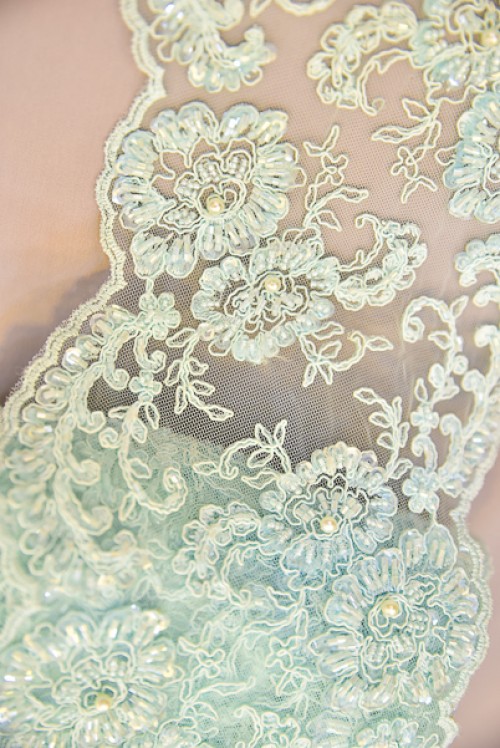 Mint Green French lace fabric. Beautiful lace border with Soft